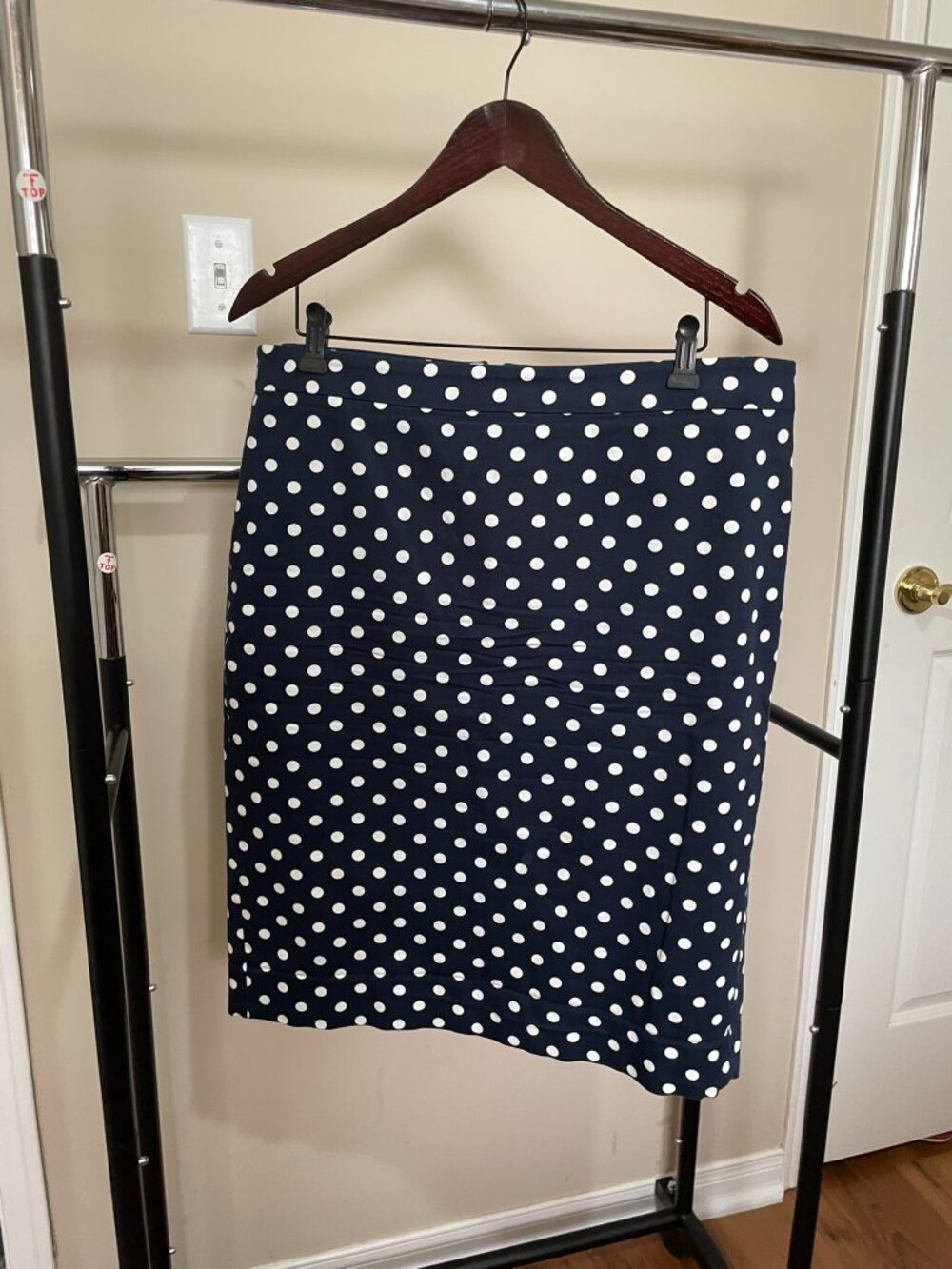 Pencil Skirt, Navy White Polka Dot, US 14